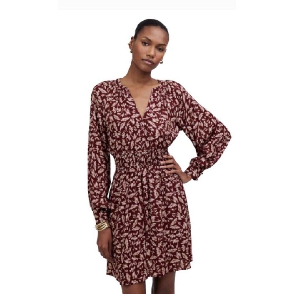 MADEWELL Smocked Waist Anita Dress Med Red Cream Flora Fit & Flare Above Knee